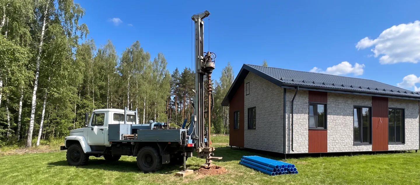 Буровая установка начинает бурить скважину на воду у дома «Мой Дом 27»