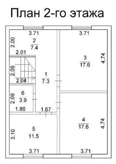 План второго этажа дома 160 м²: комнаты 17,6, 17,6 и 11,5 м²