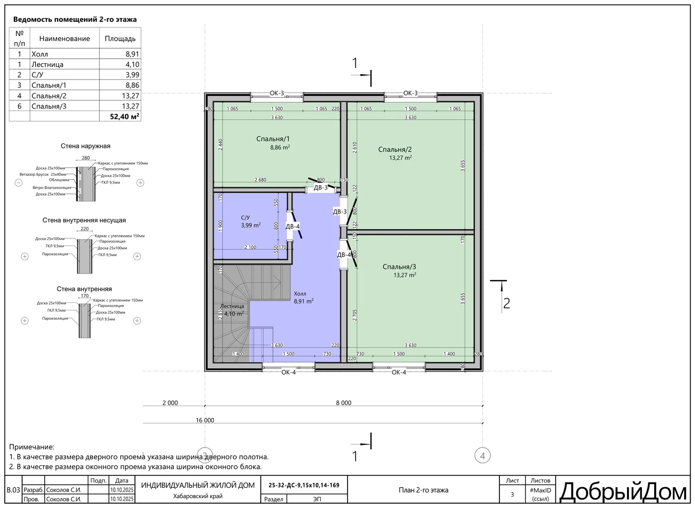 План 2-го этажа — каркасный дом 161,9 м² на 3 спальни, «Мой Дом 27»