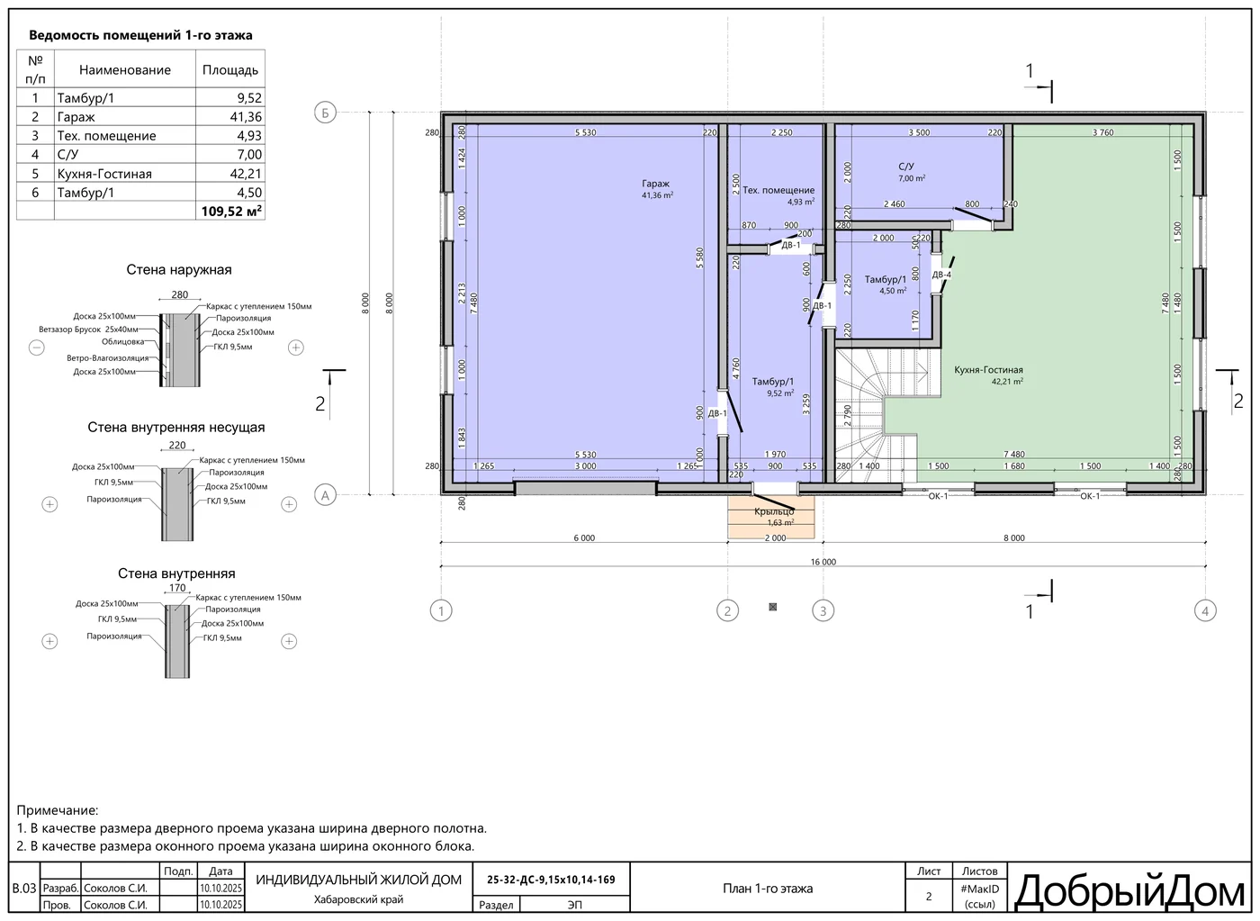 План 1-го этажа — каркасный дом 161,9 м² на 3 спальни, «Мой Дом 27»